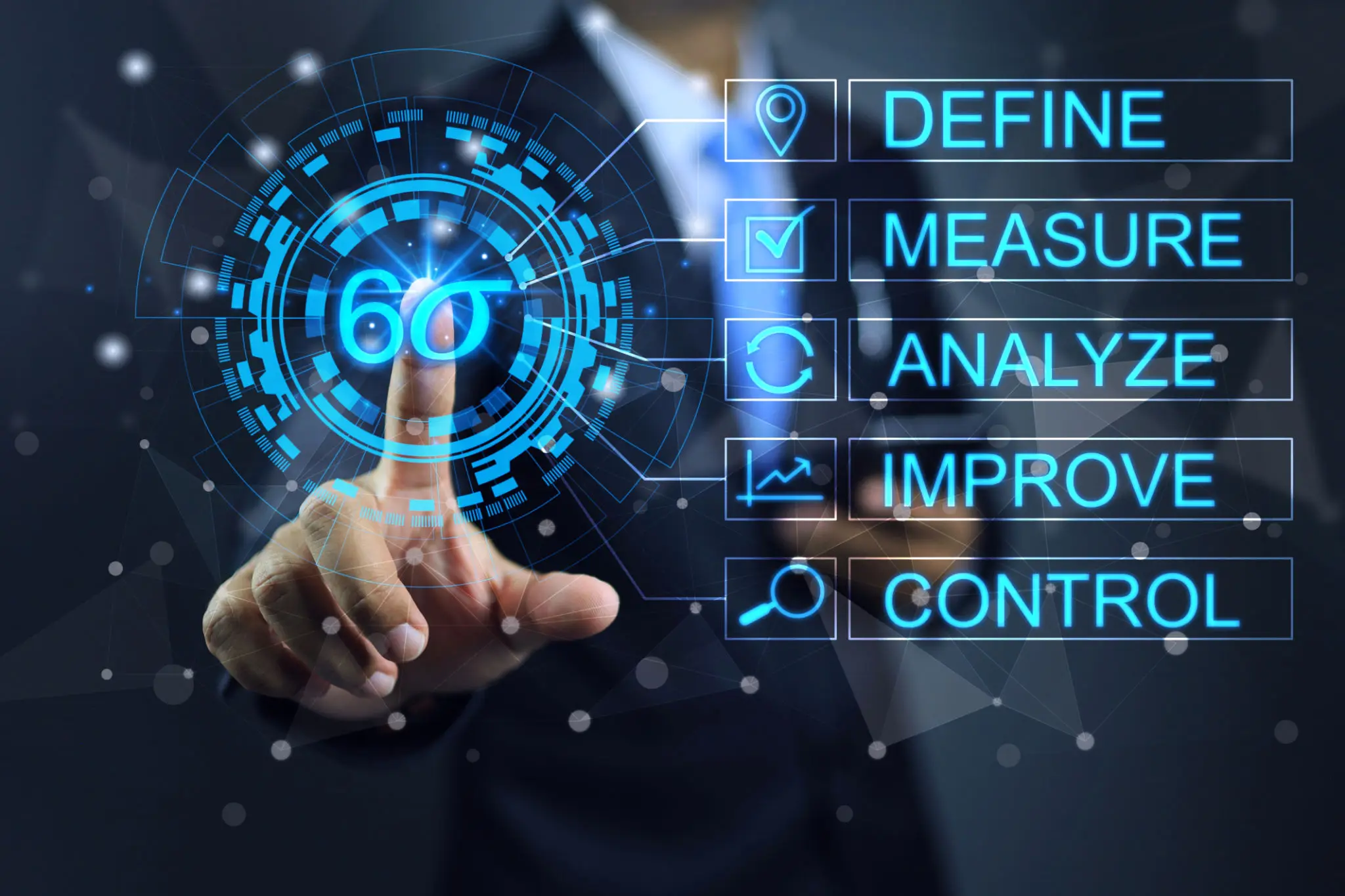 Six Sigma process visualization with DMAIC steps