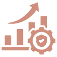 Graph with upward arrow and gear icon.