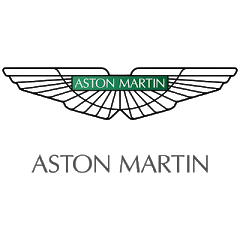 Aston Martin logo on black background.